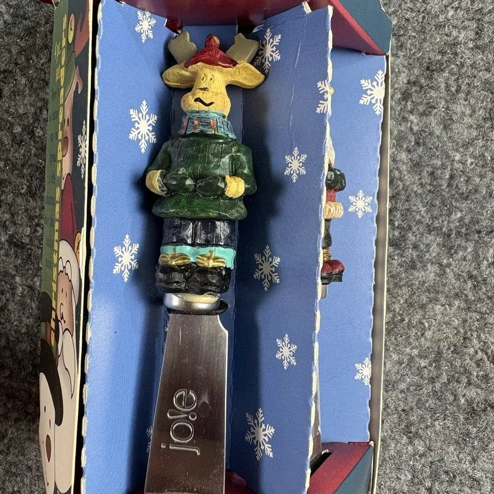 VTG Y2K MSC International Christmas Spreader Knife Set 4pc Santa Reindeer‎ Party